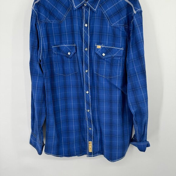 Larry Mahan Men's Blue Plaid Western Snap Shirt Size xl Long sleeve rodeo - Picture 3 of 8